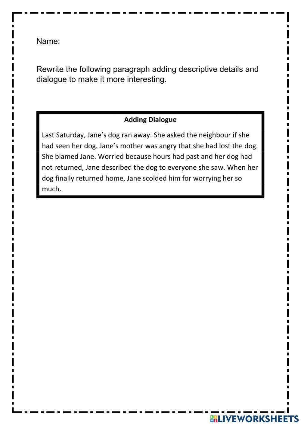 Composition- Adding Dialogue 'Lost Dog'