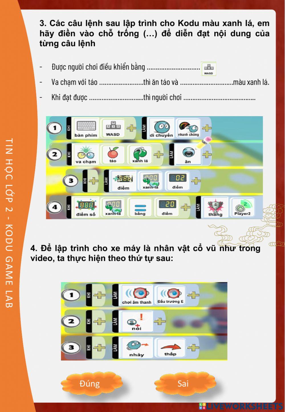 Tin học lớp 2-Tuần 23-Bài 7: Lập trình trò chơi thi đâu giữa hai người chơi (tiết 2)