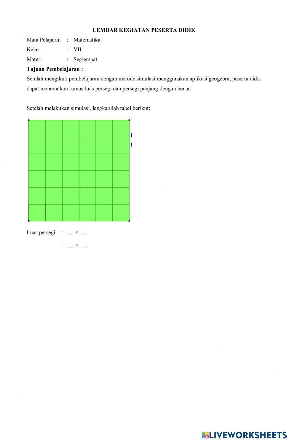 LKPD Menemukan Rumus Luas Persegi