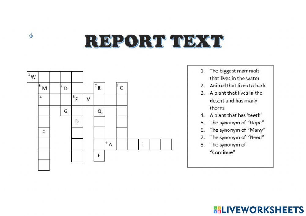 Report text crossword 1821428 chiya Live Worksheets