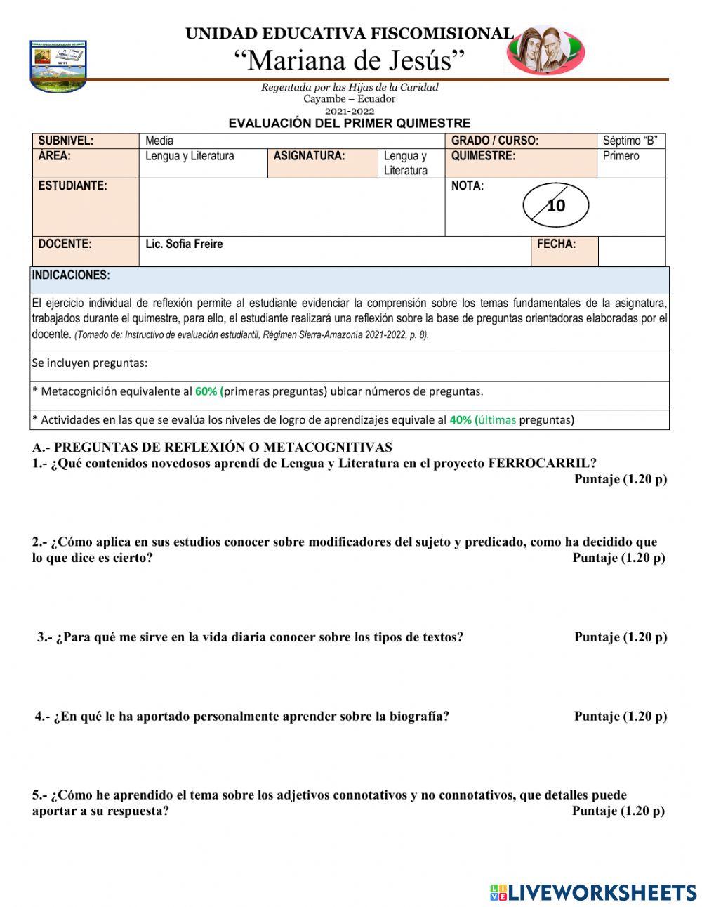 7B-LL-Evaluación del Primer Quimestre