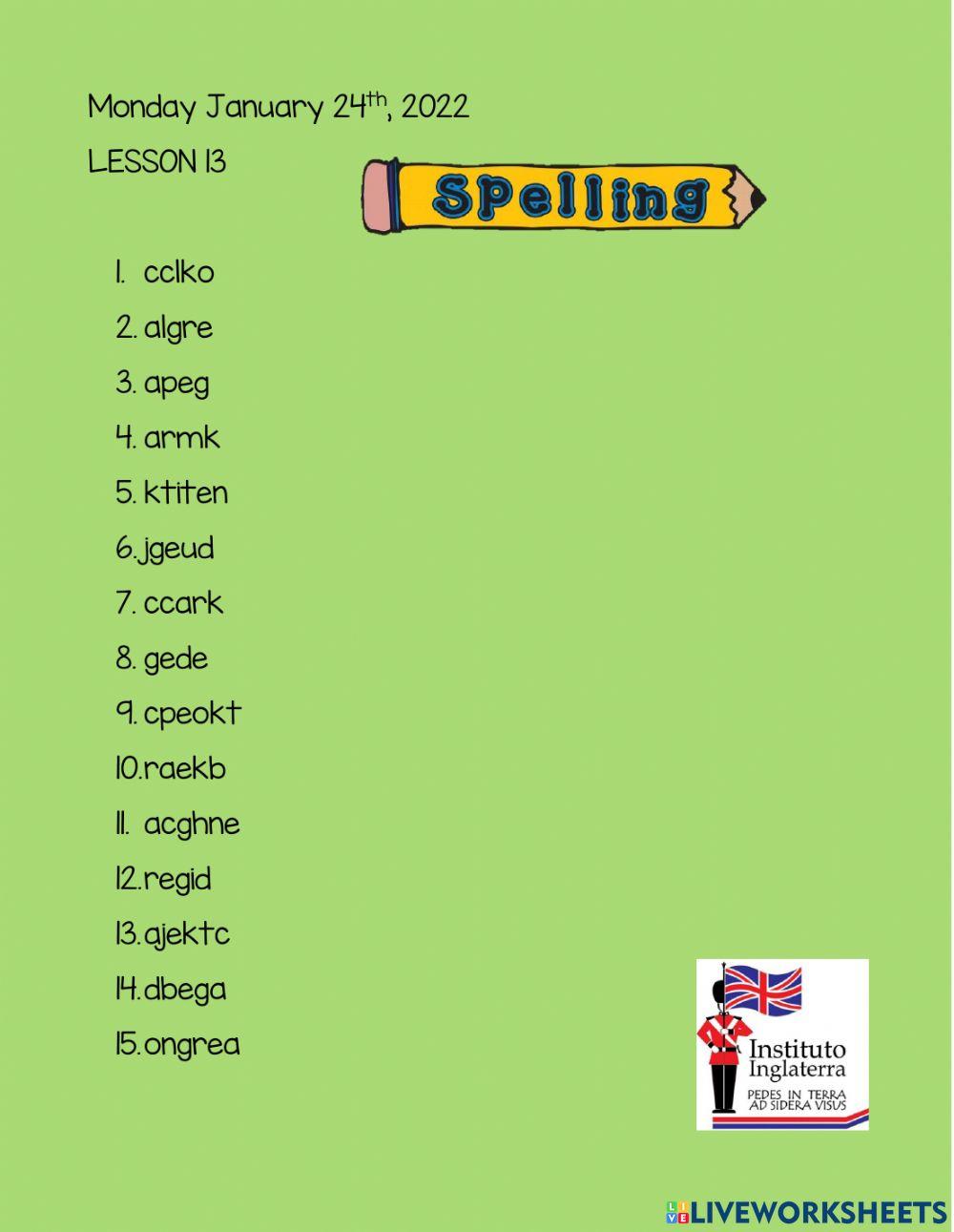 Lesson 13 Unscramble 3rd grade