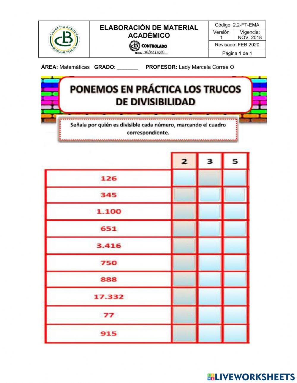 Criterios de divisibilidad 2 3 y 5