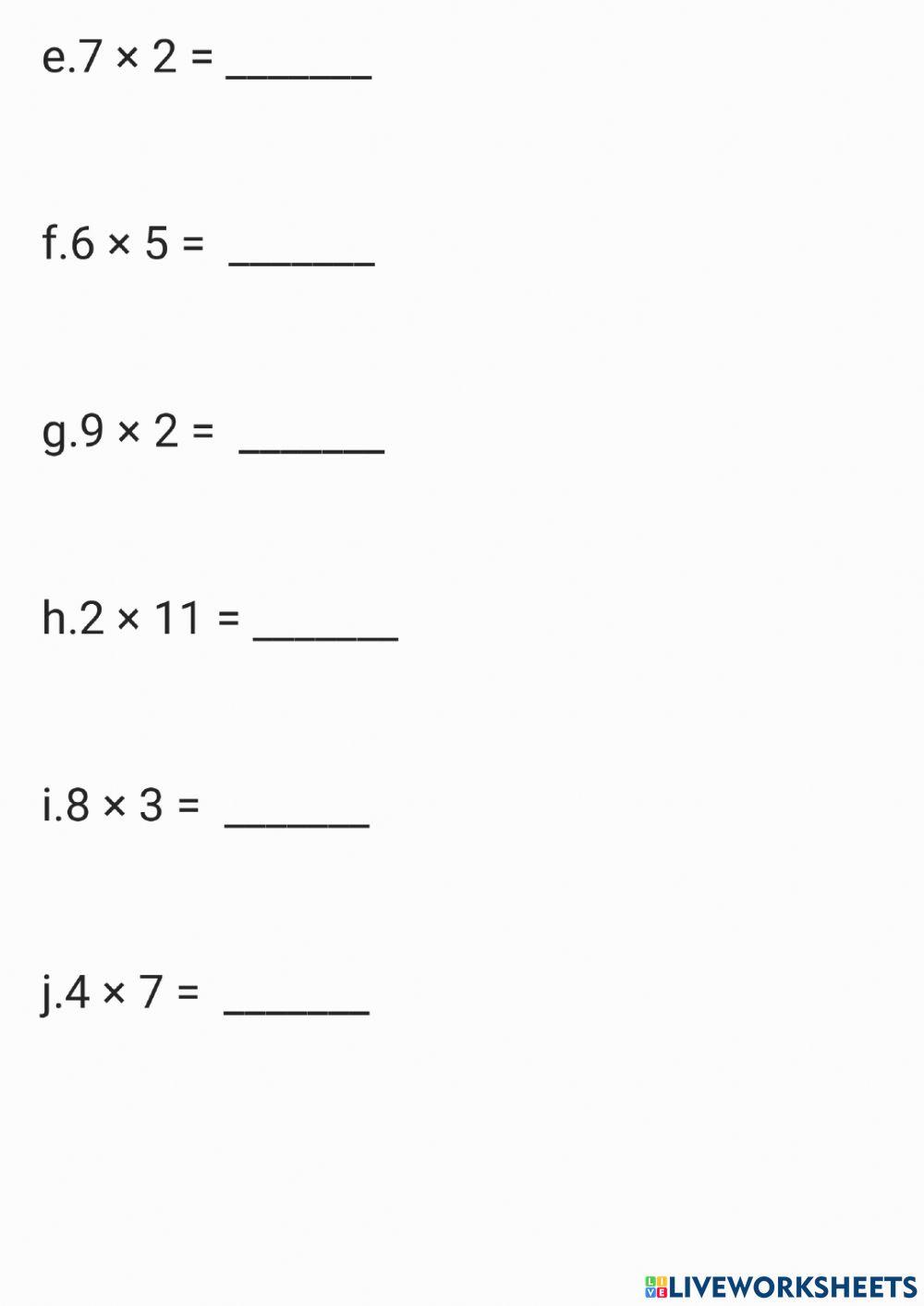 Multiplication Practice 1 online exercise for Live Worksheets