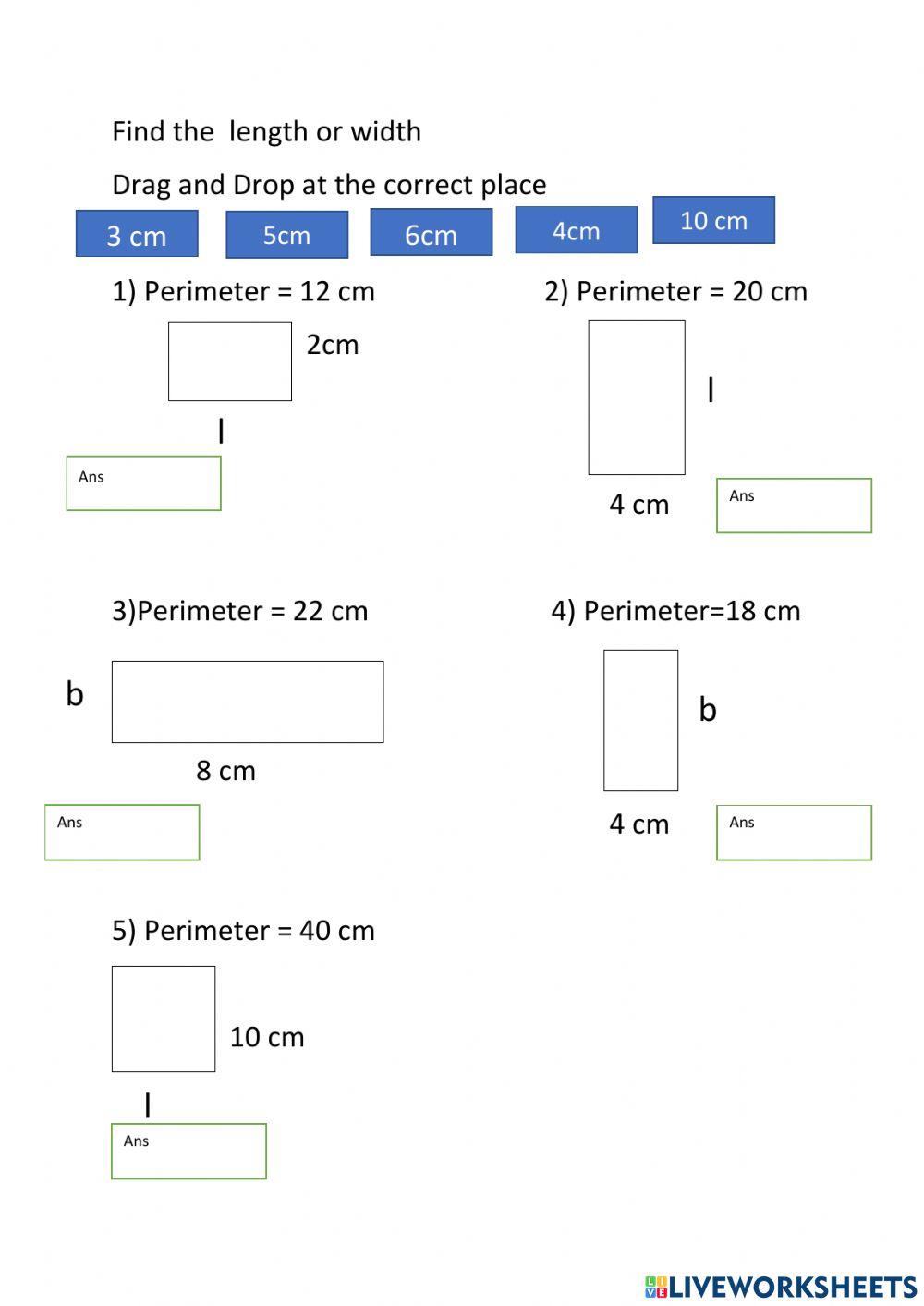Find length or width if perimeter is given online exercise for | Live ...