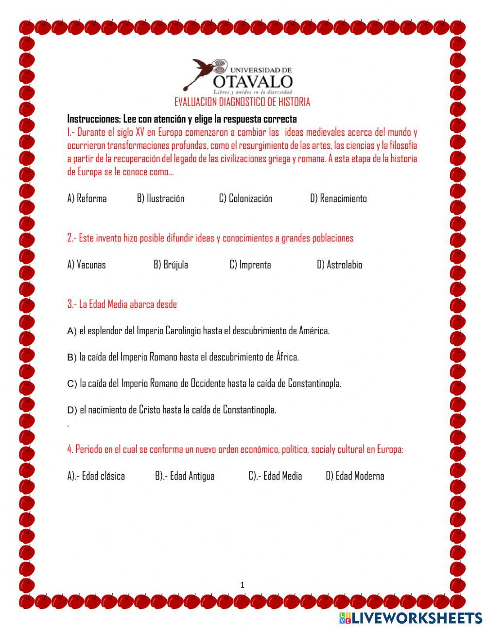 Evaluacion de historia