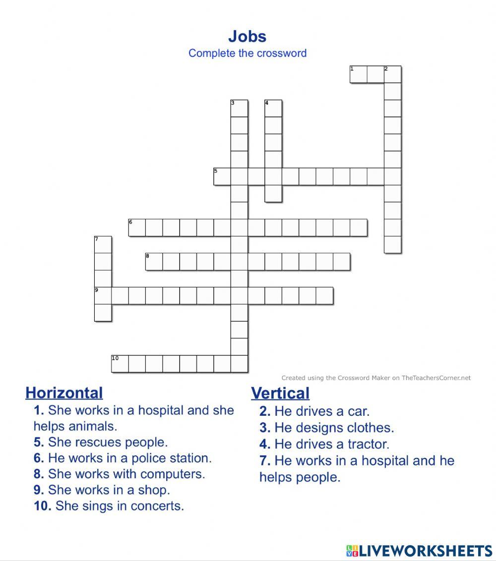 Jobs crossword SVCarbonell Live Worksheets