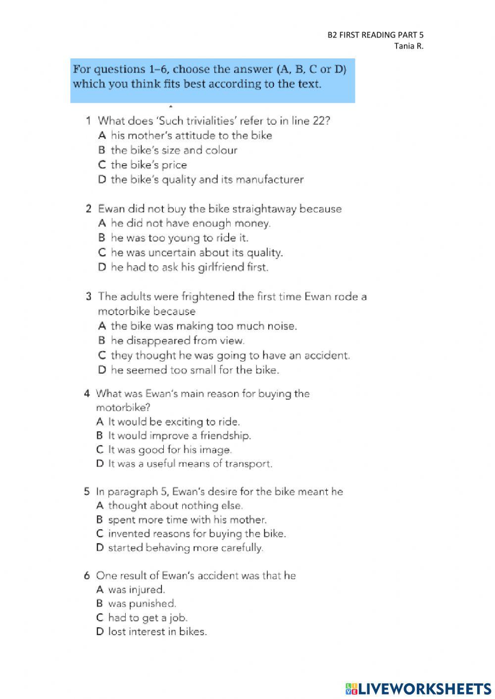 B2 first reading part 5 and phrasal vebrs