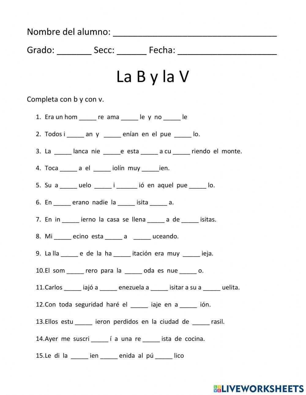 Ficha online o para imprimir de la B y la V