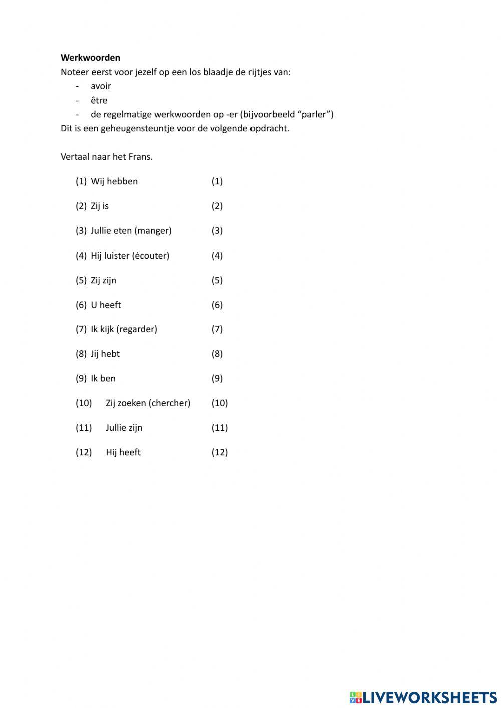 HAVO1 Grammatica + verbes na hoofdstuk 3