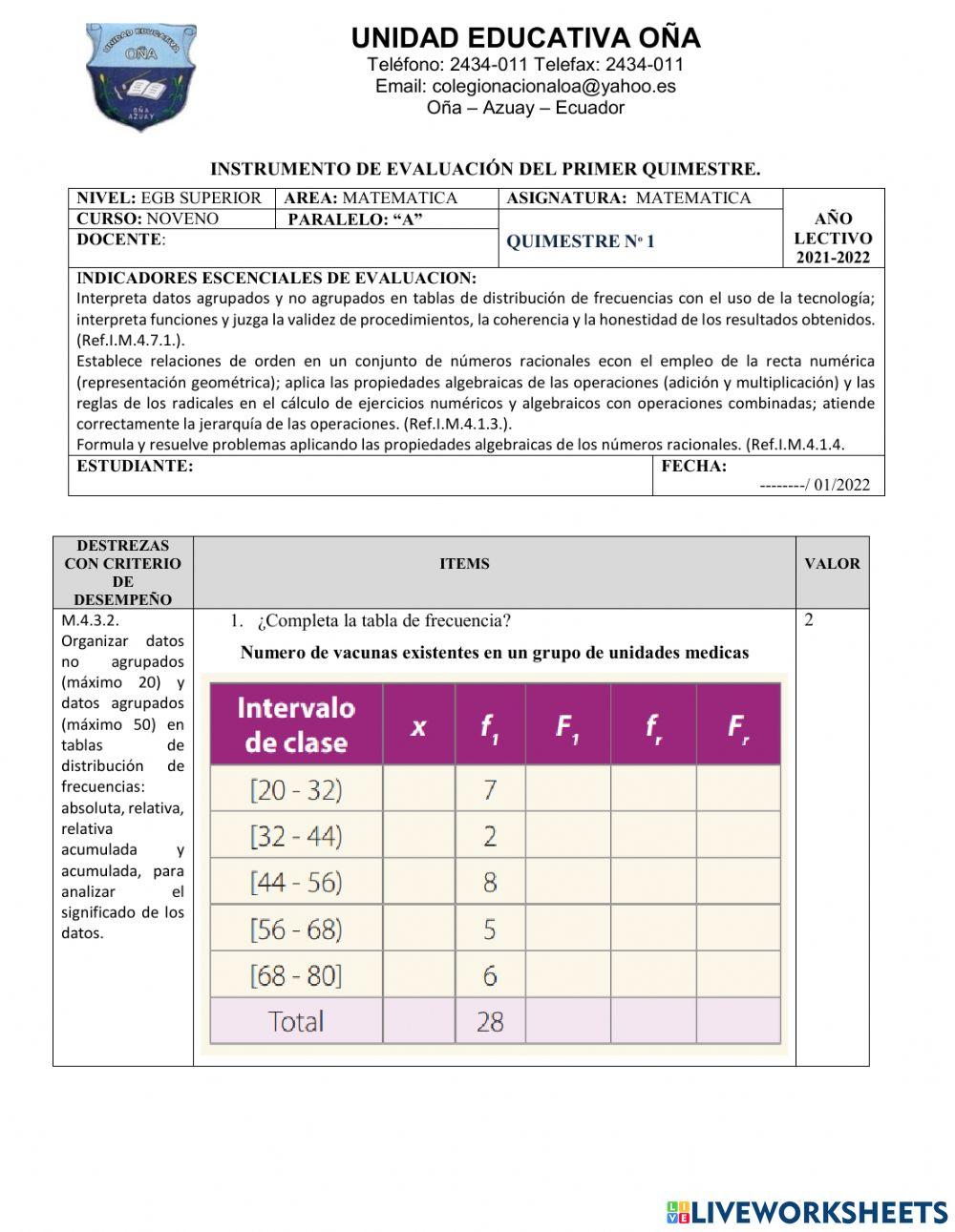 Examen de matematica