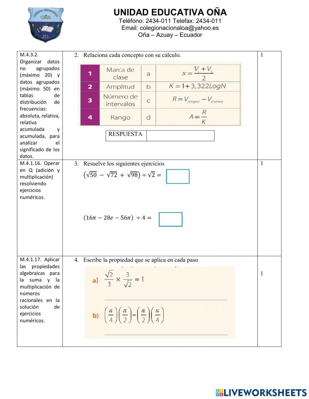 Examen de matematica