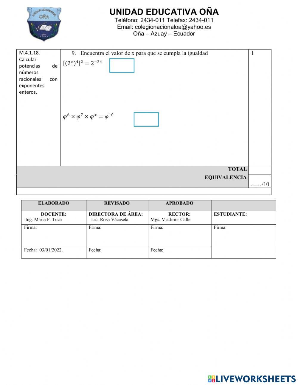 Examen de matematica