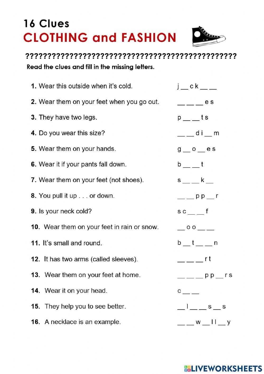 Clothes guessing worksheet