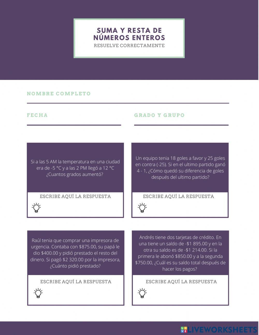 Suma y resta de números enteros