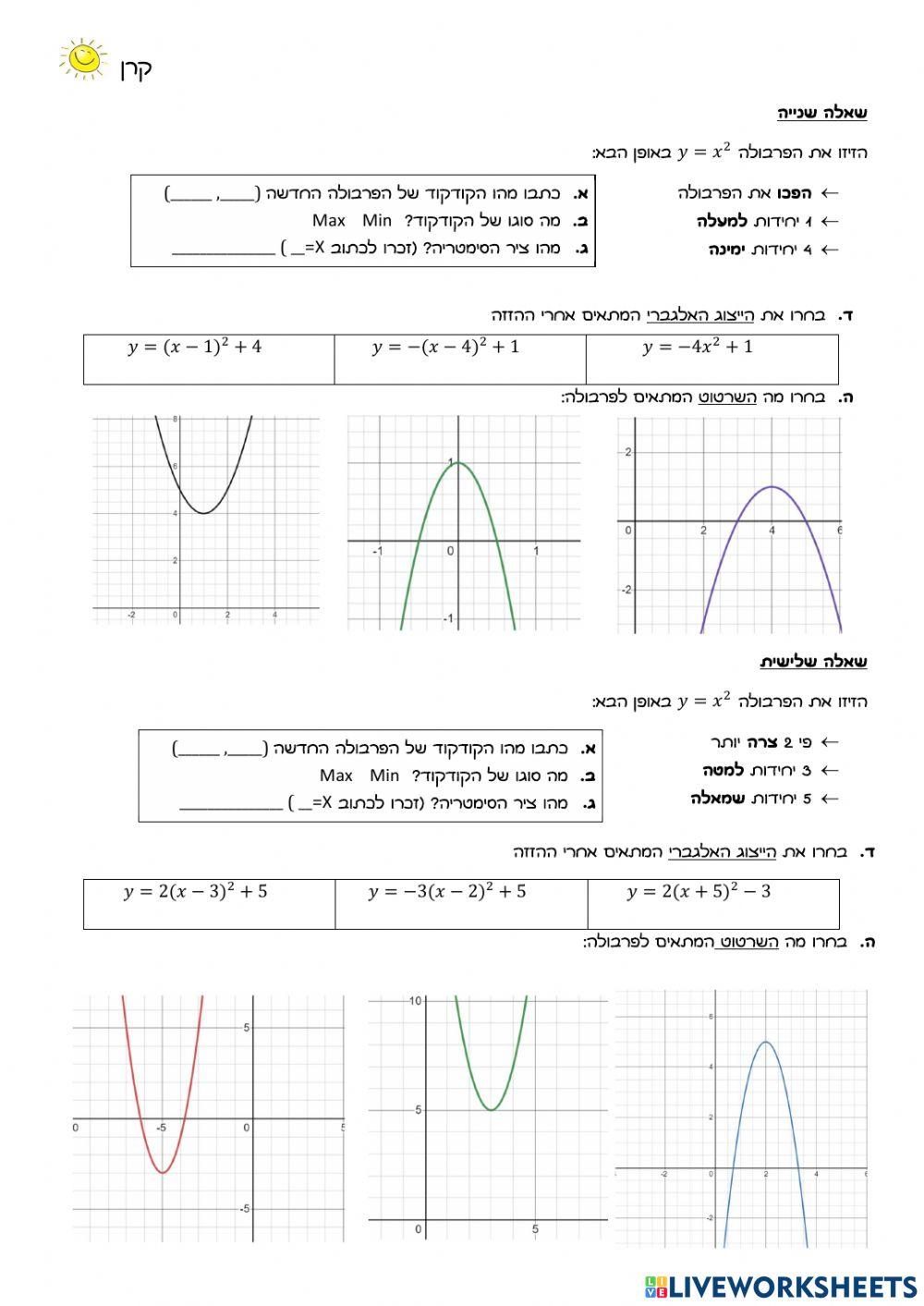 הזזות פרבולה ותחילת חקירה