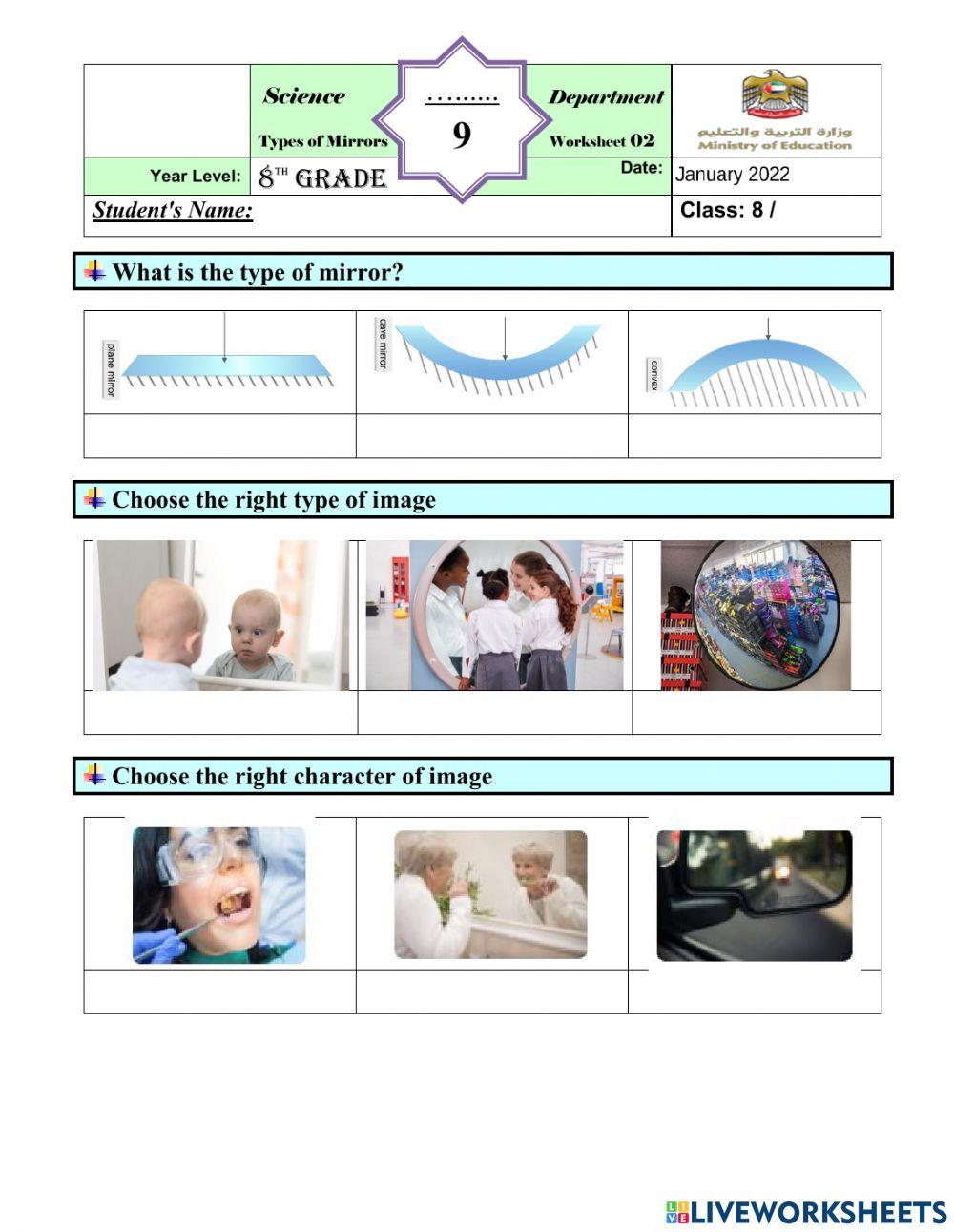 Types of Mirrors 5284645 PhilileM Live Worksheets