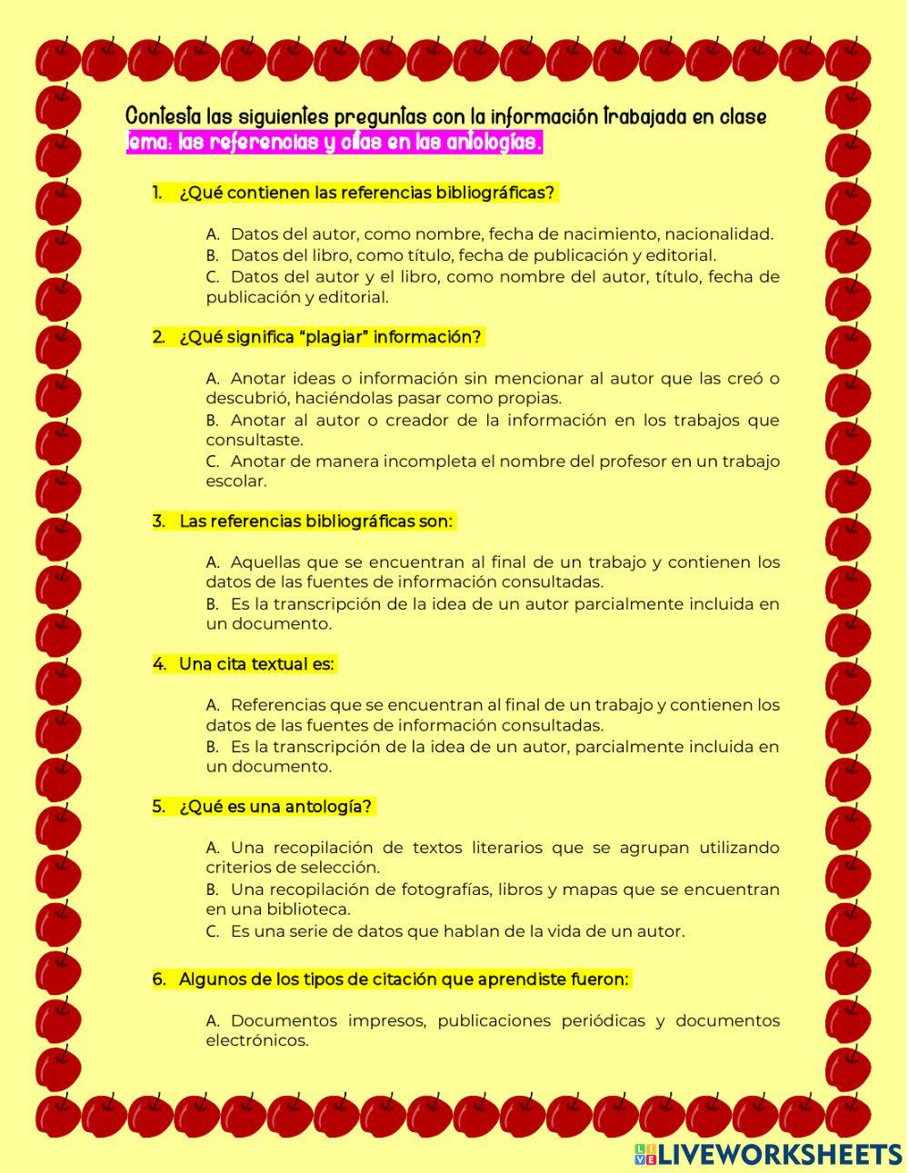 Referencias y citas en la antología