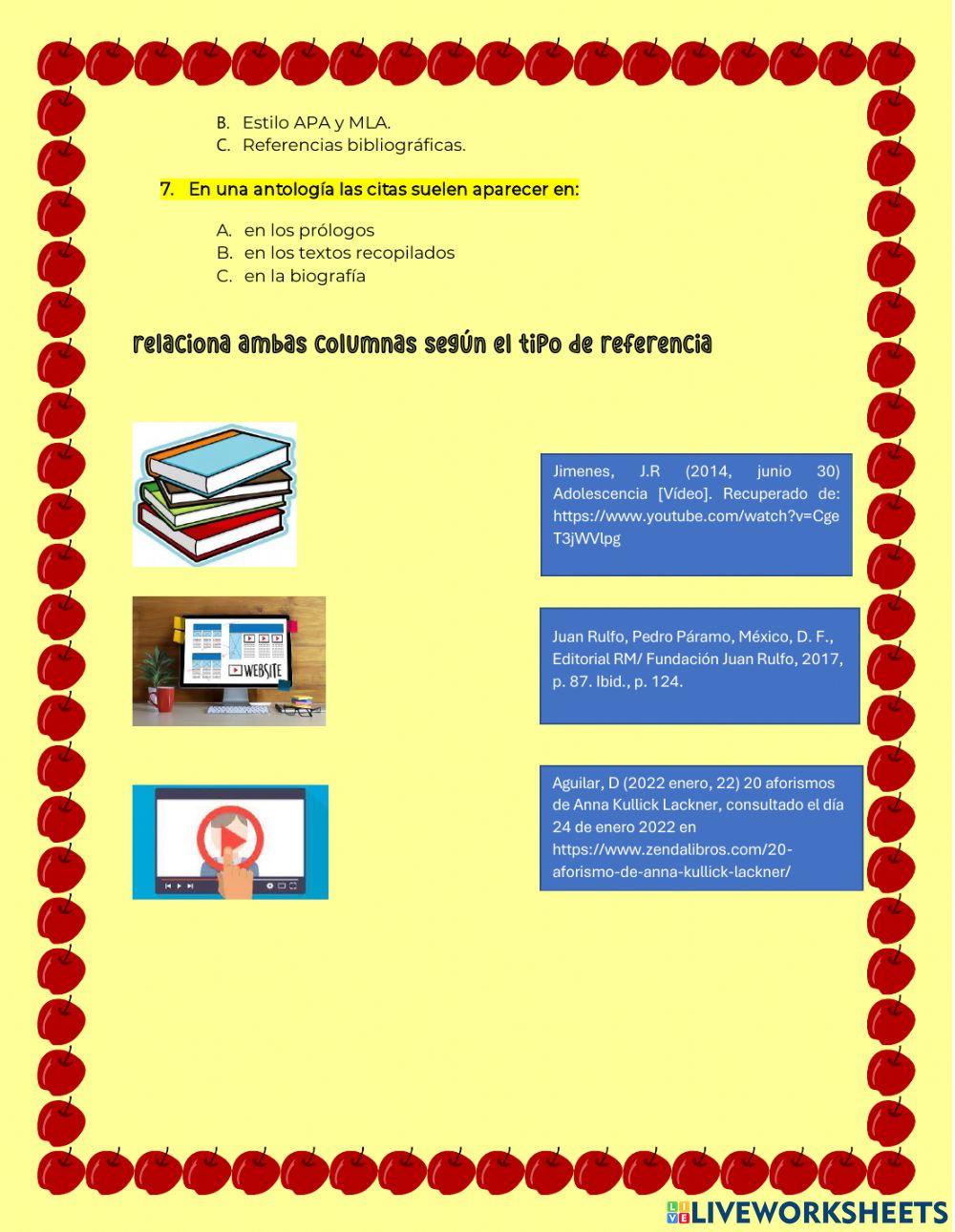 Referencias y citas en la antología