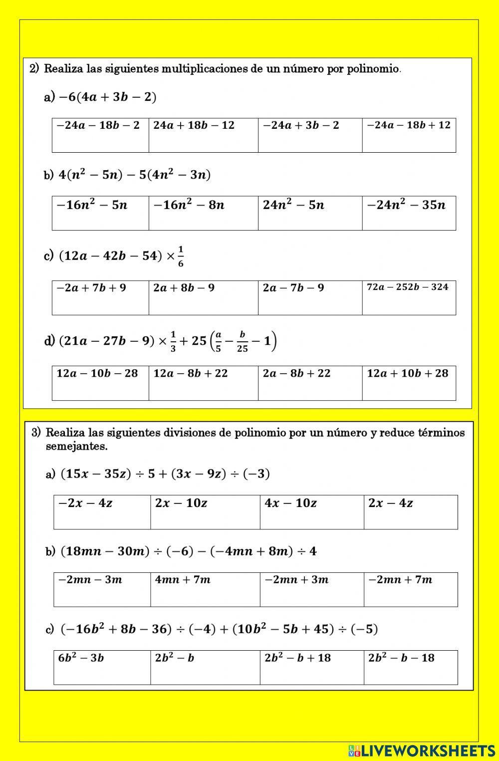 Operaciones algebraicas
