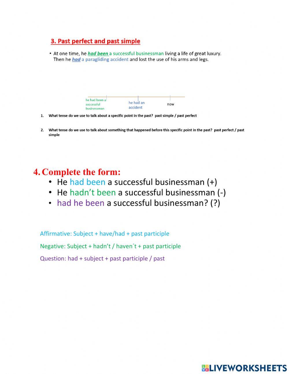 Past perfect - past simple