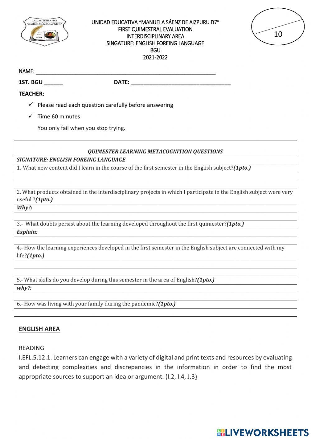 Ejercicios-Online-First Evaluation-I QUIM-1st BGU