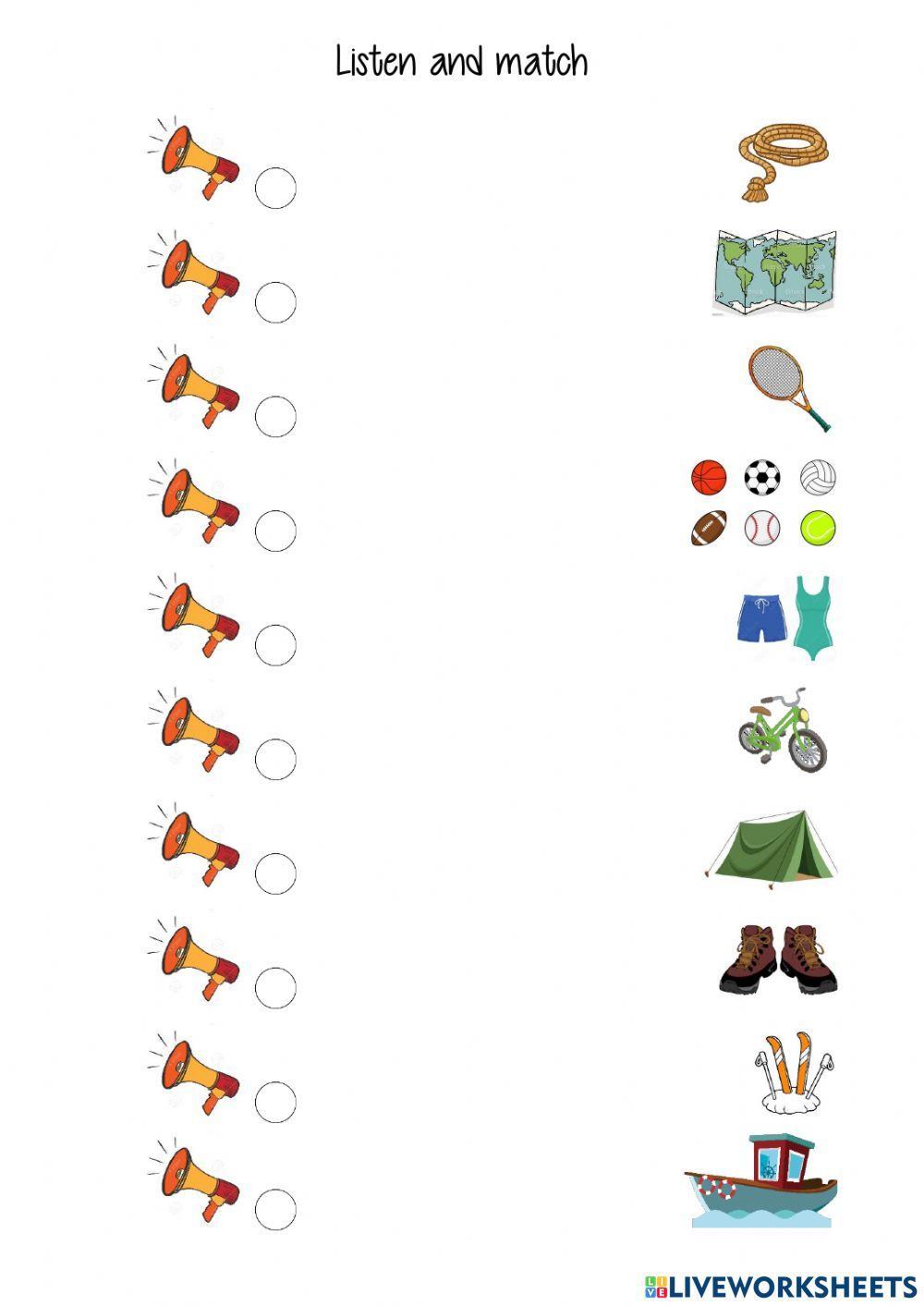 Listen and match extreme sports equipment