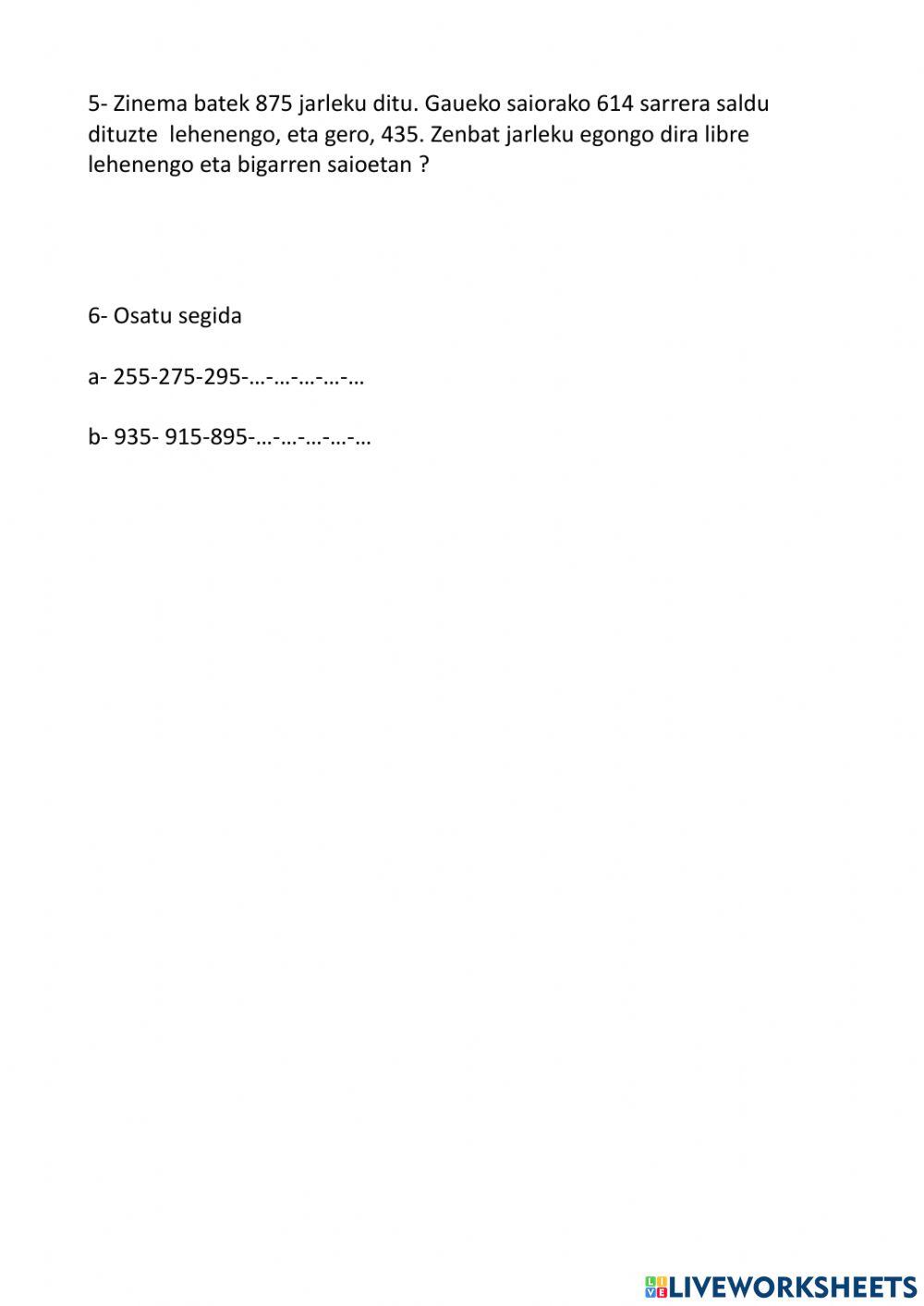 Batuketak eta kenketak errepasatzeko