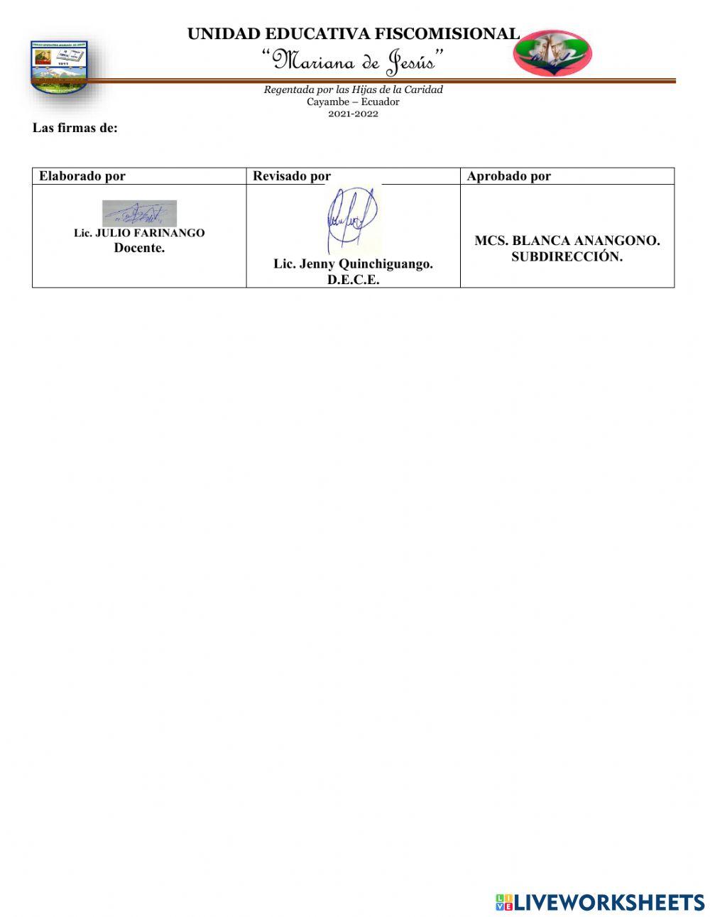 Evaluación Quimestral de matemática Sexto A