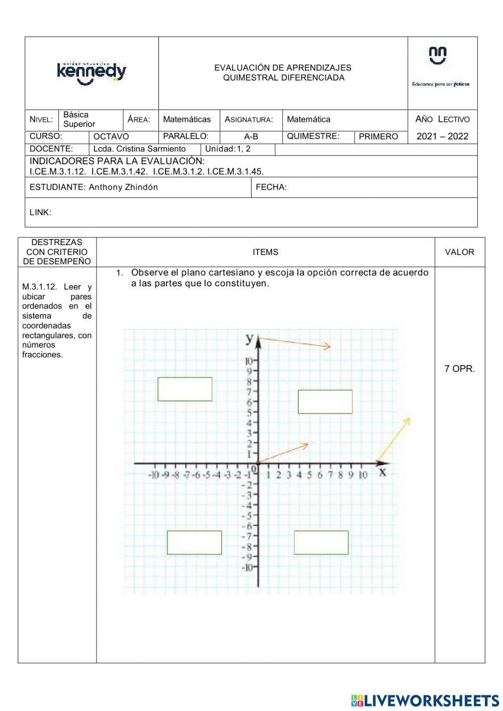 Examen Matemática 8vo