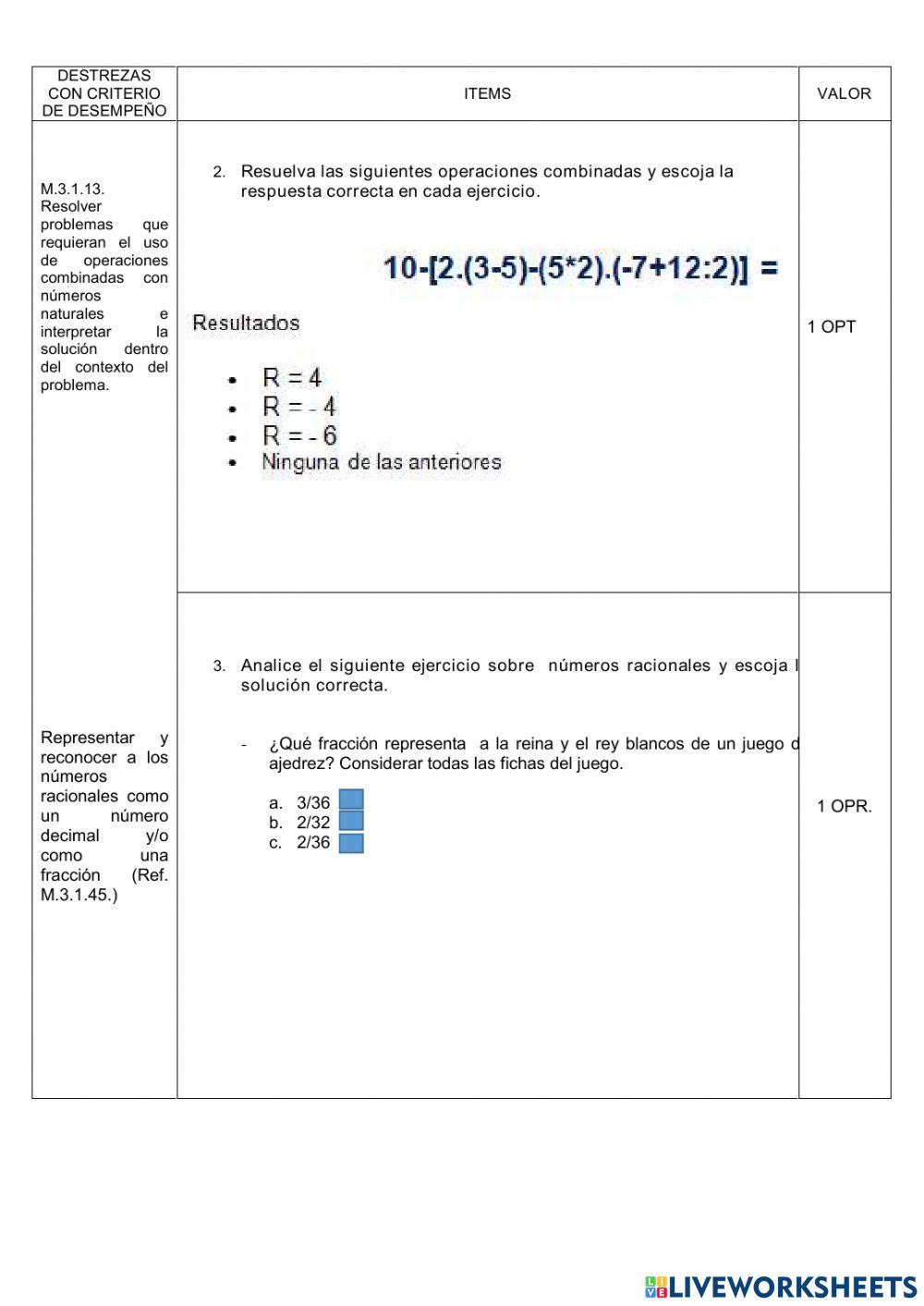 Examen Matemática 8vo