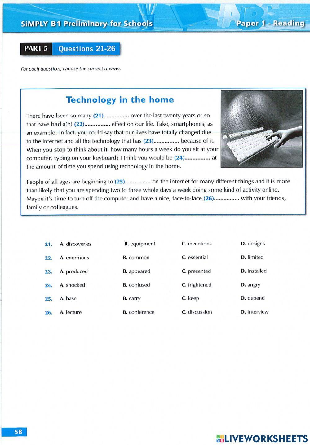 Pet reading test 3 online exercise for live worksheets