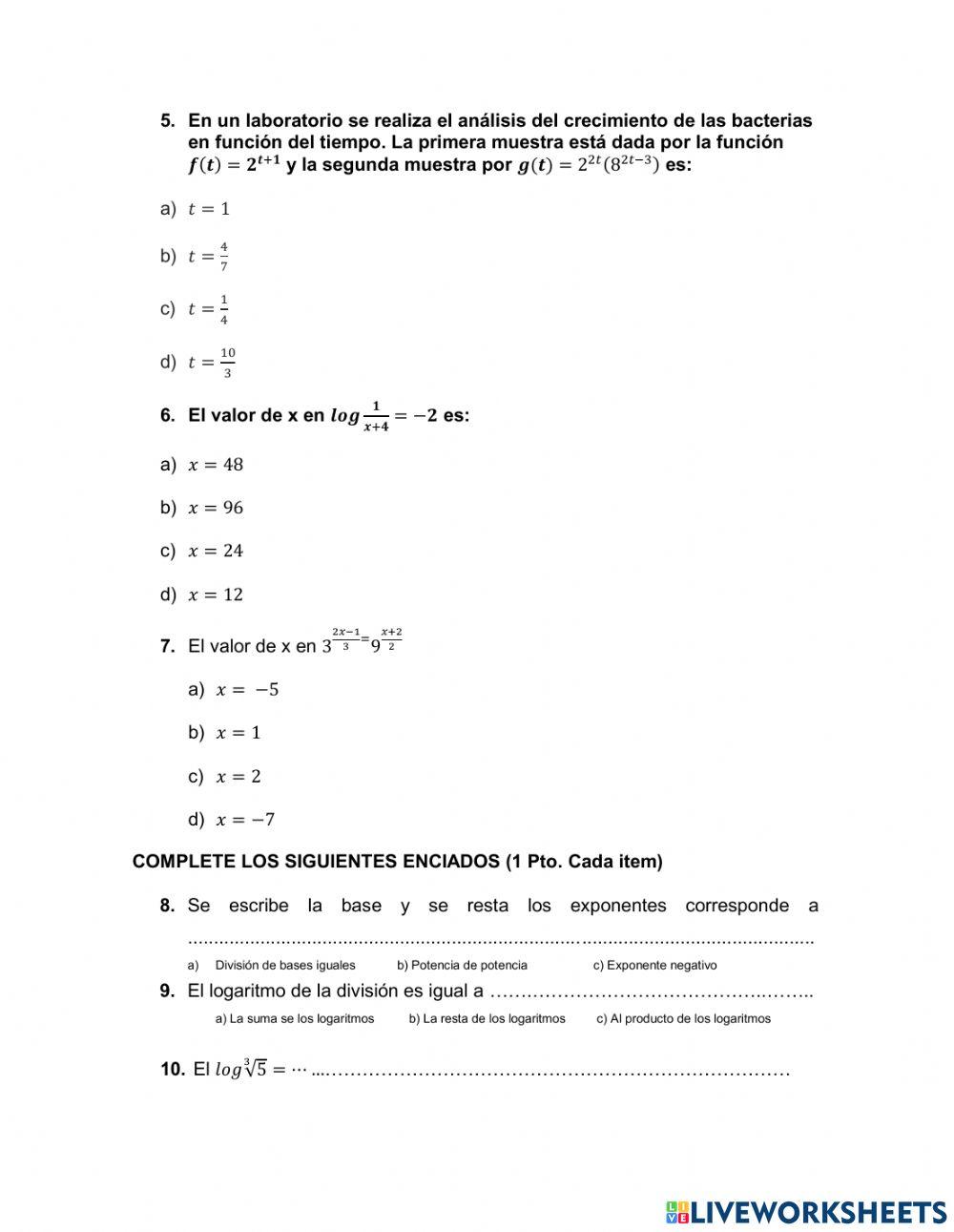 Ecuaciones exponenciales y logaritmicas