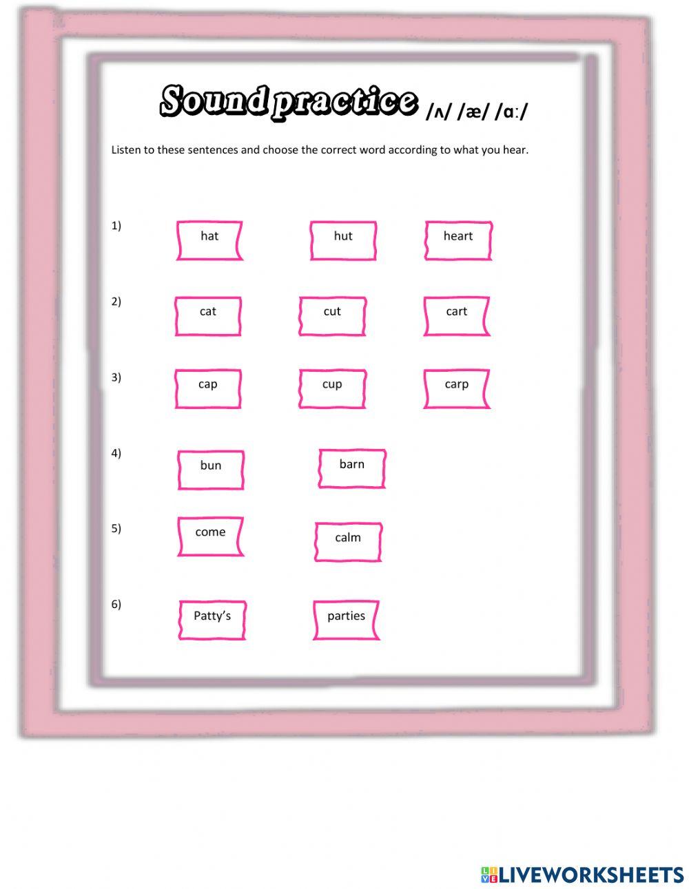 Sound practice worksheet | Live Worksheets