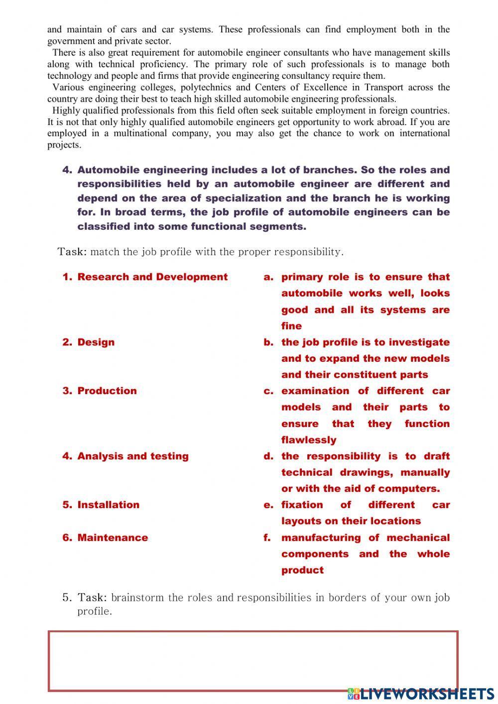 Jobs and Professions in Automobile Industry