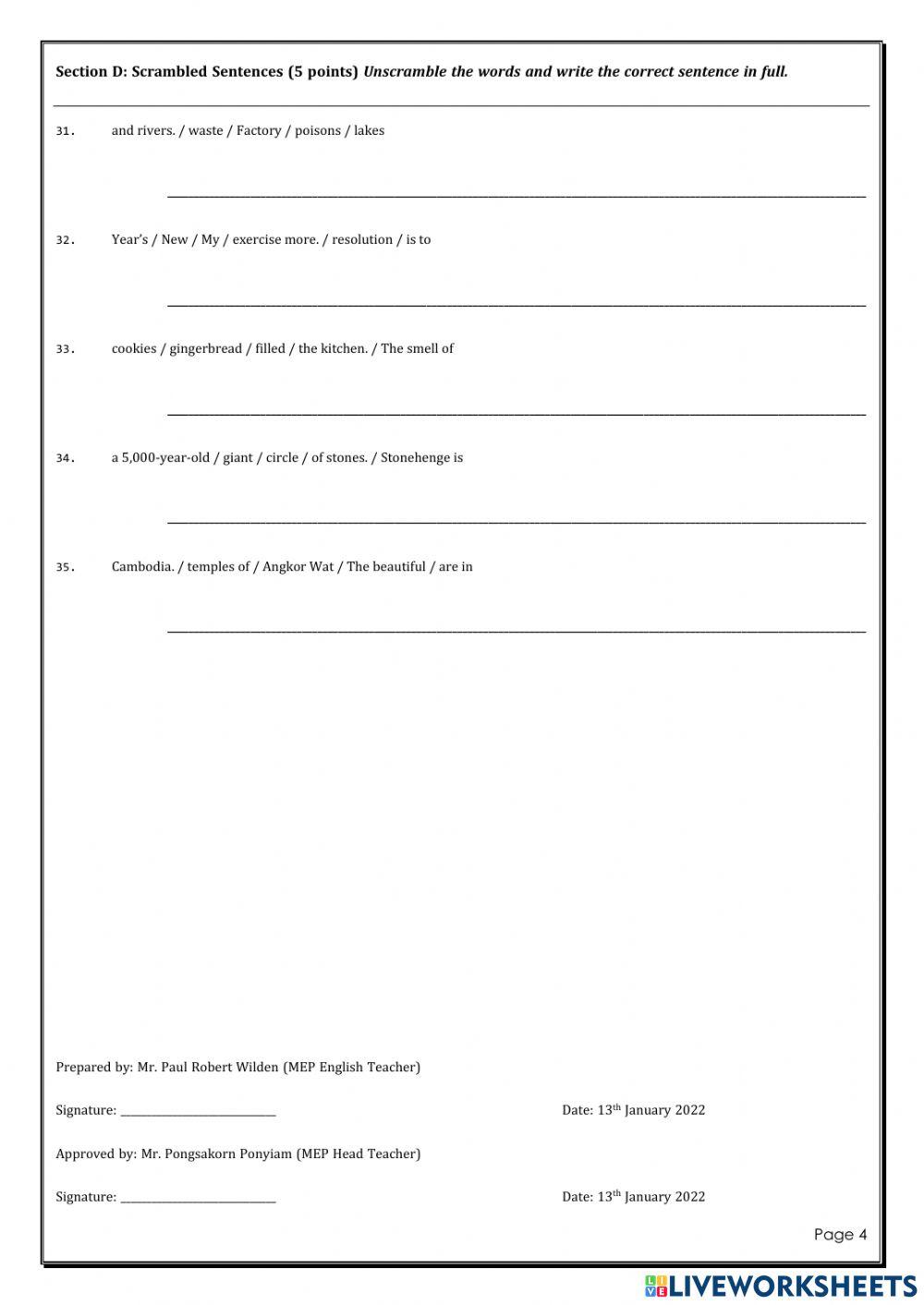 MEP Midterm Fundamental English Test, January 2022 (M3-15)