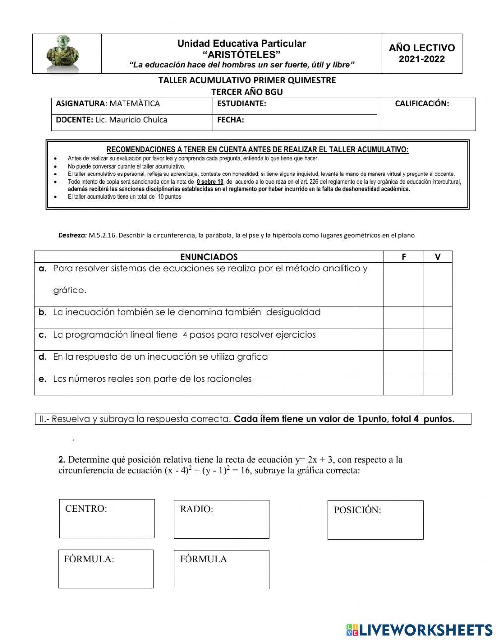 Taller quimestral matematica
