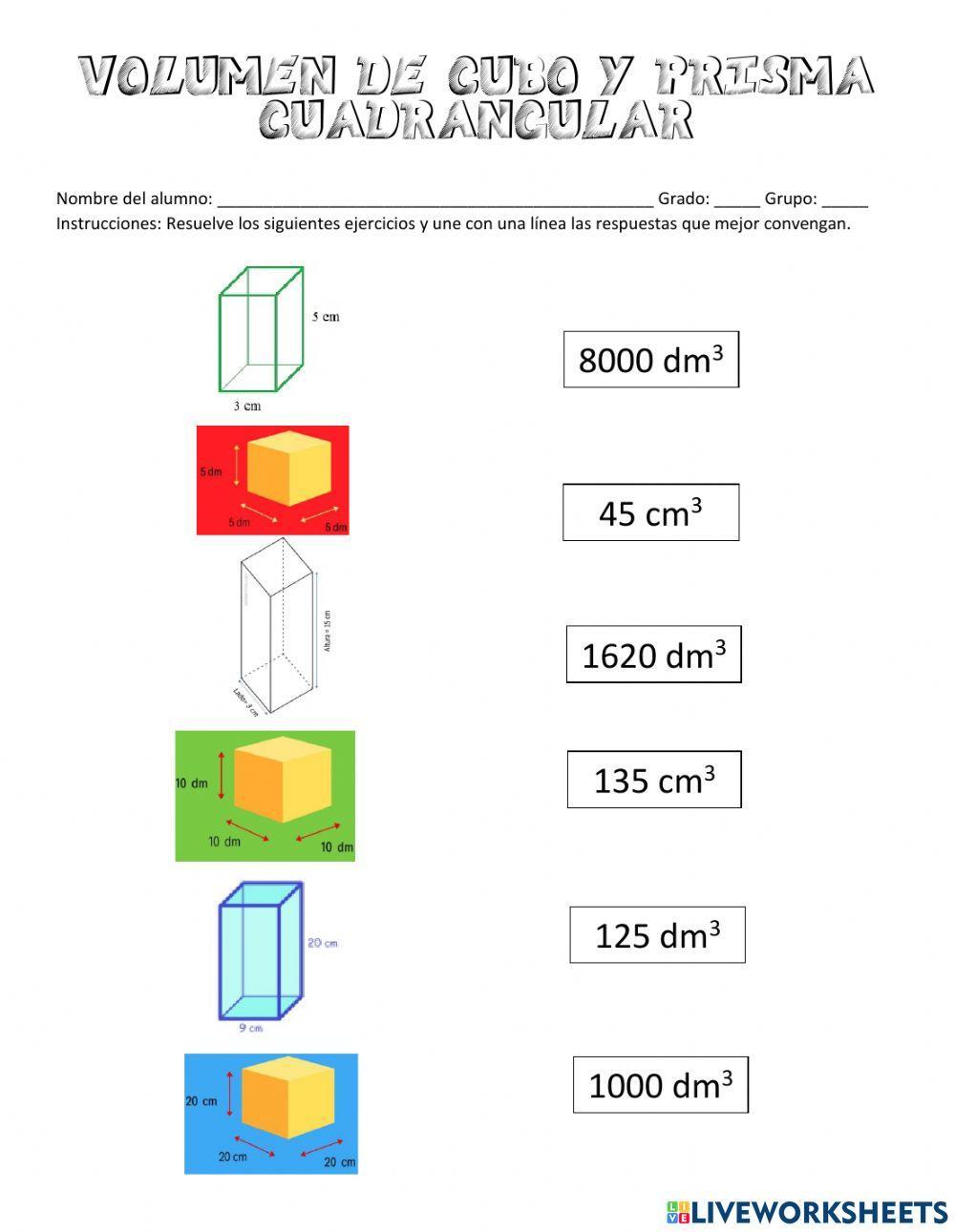 Volumen de cubo y prisma cuadrangular