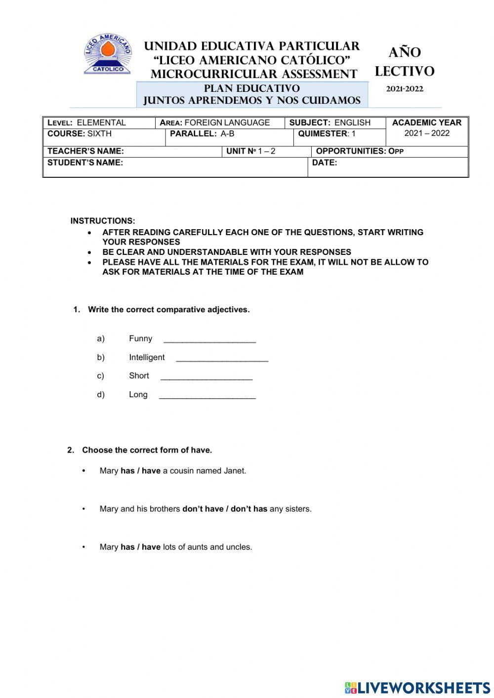 Evaluation-Sixth-1Quimester