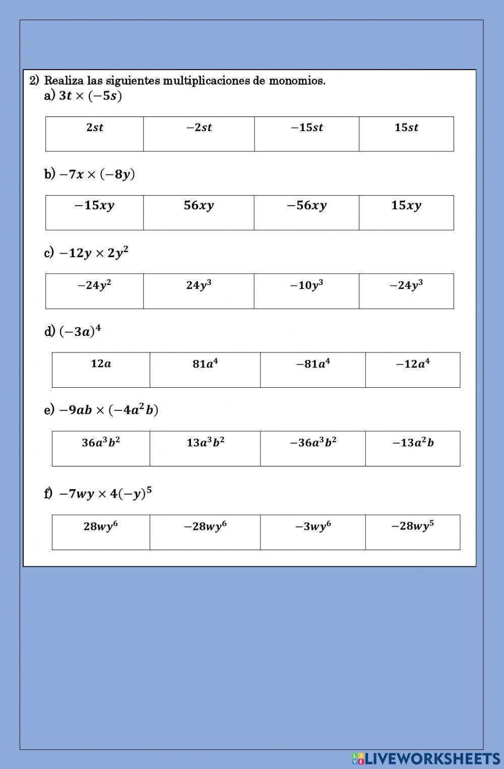 Operaciones algebraicas