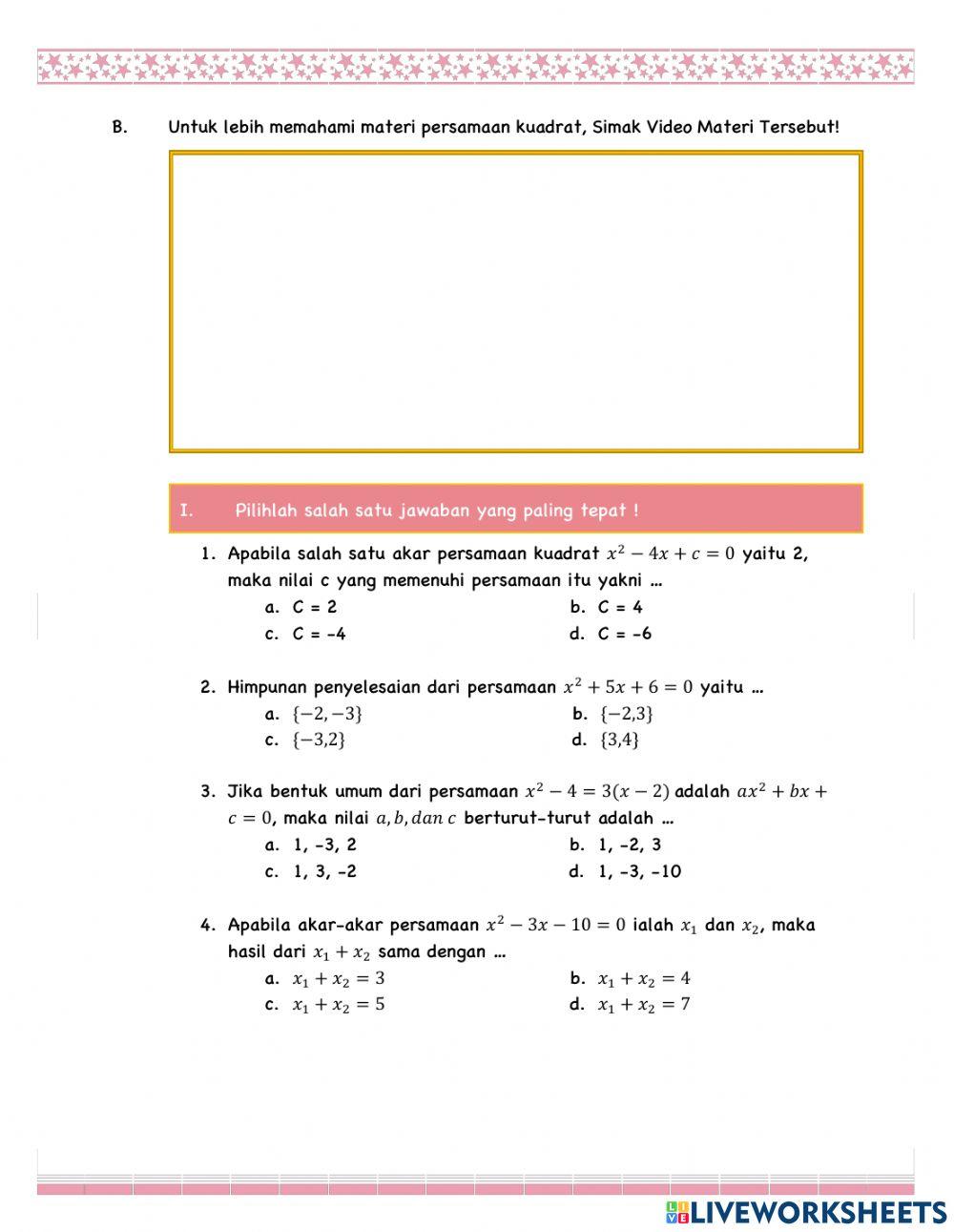 LKPD Persamaan Kuadrat kelas 9