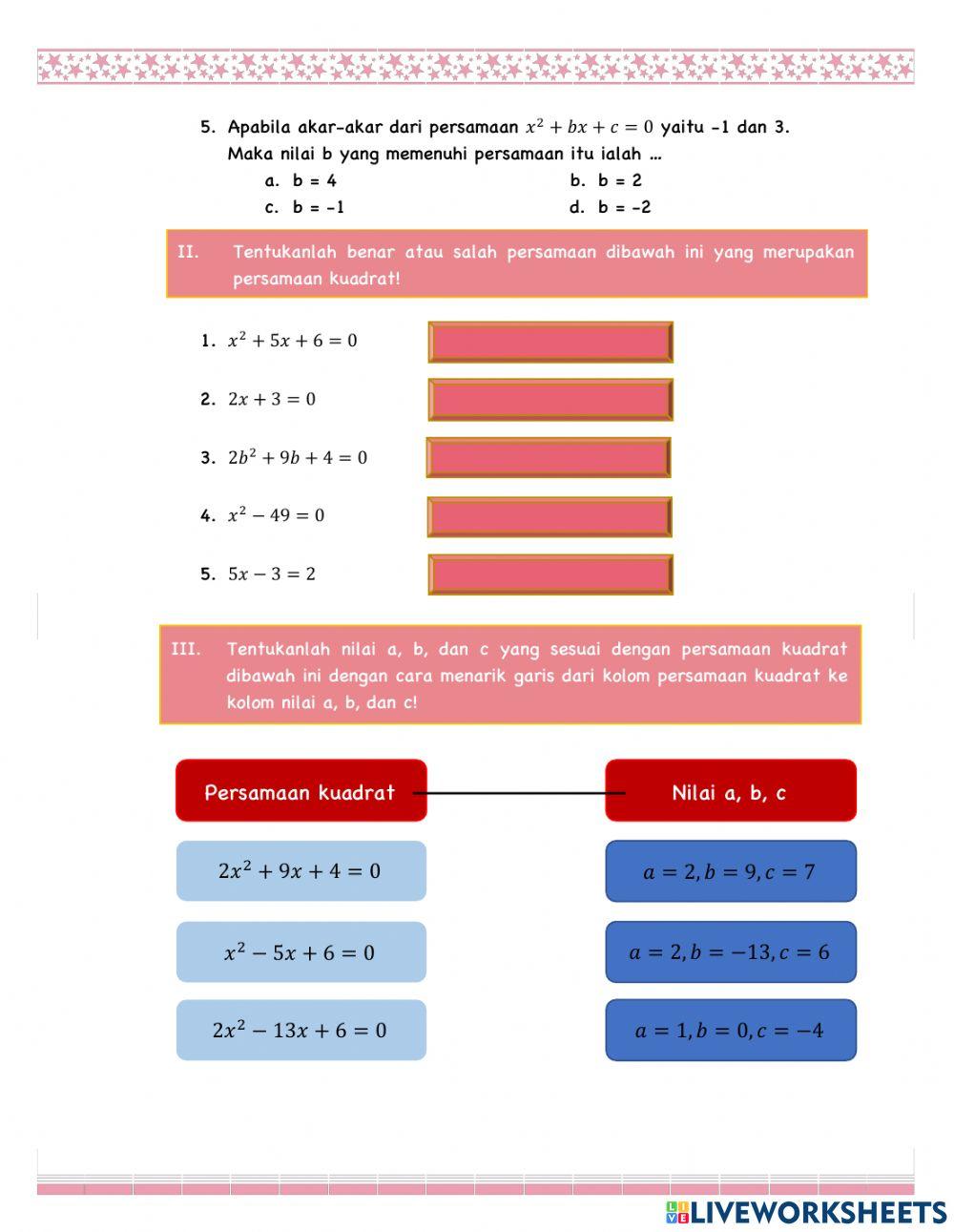 LKPD Persamaan Kuadrat kelas 9