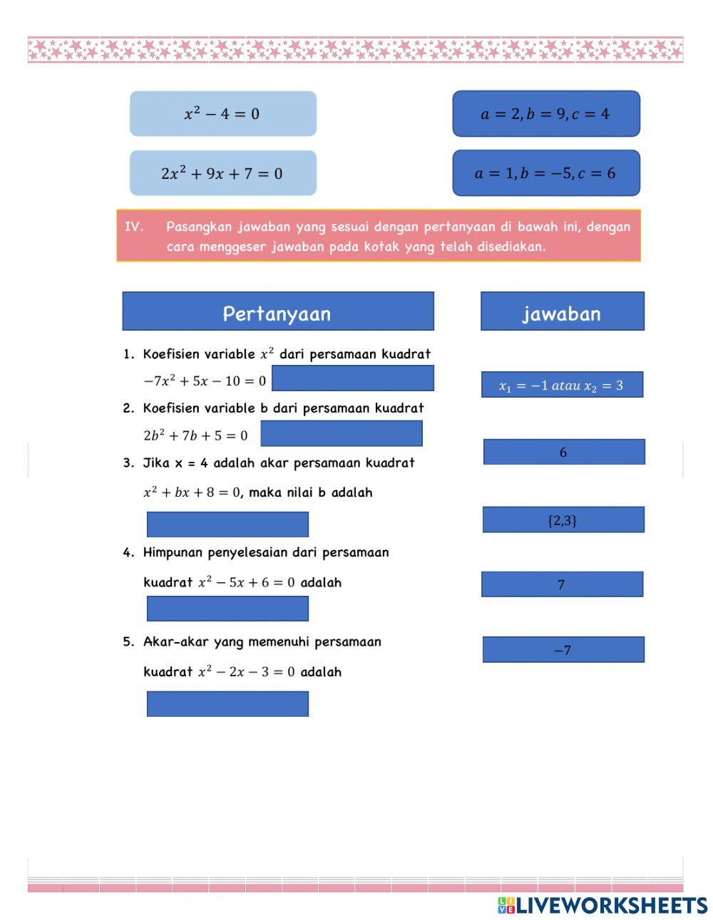 LKPD Persamaan Kuadrat kelas 9