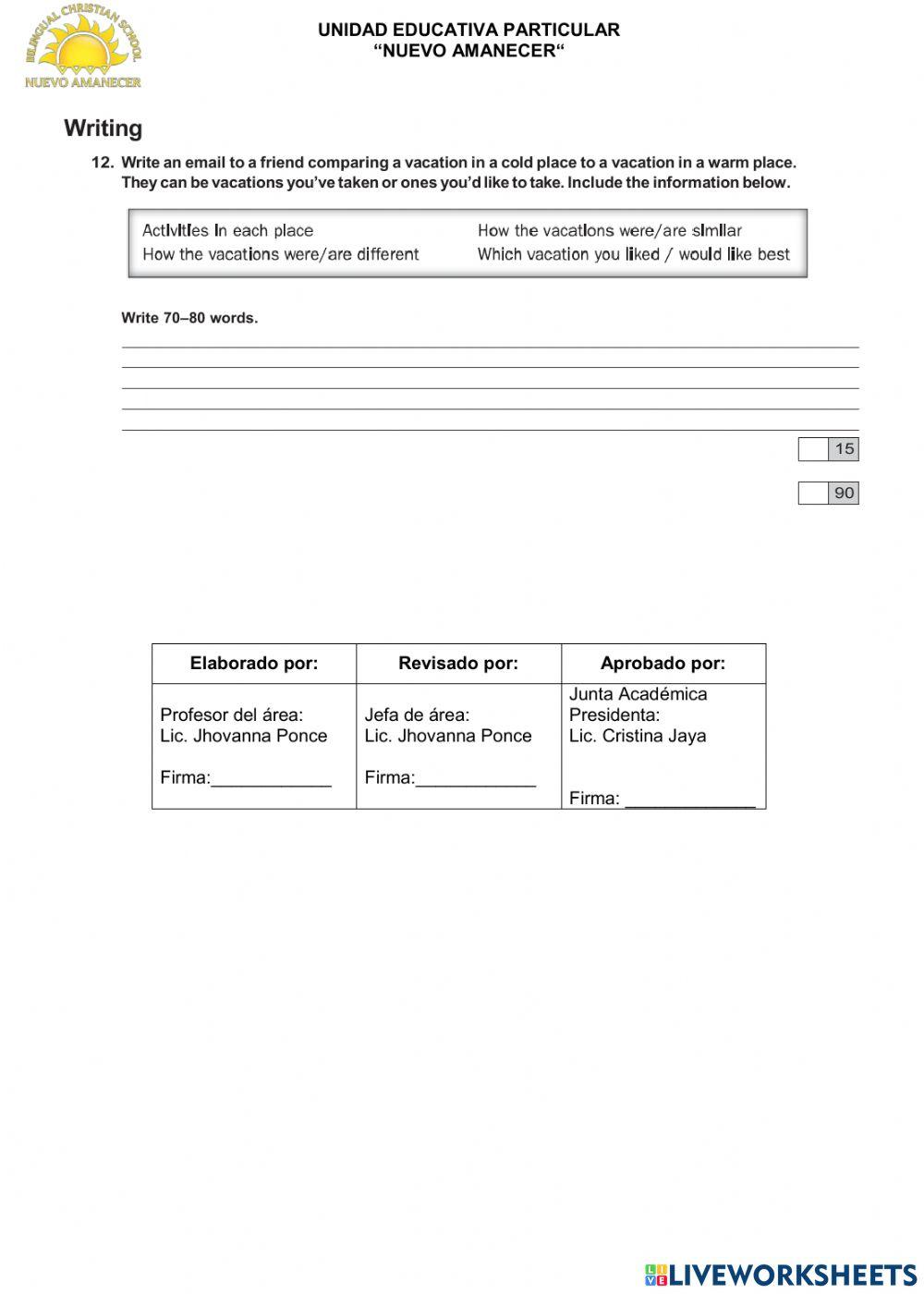 Language Arts First Term Test Tenth Grade