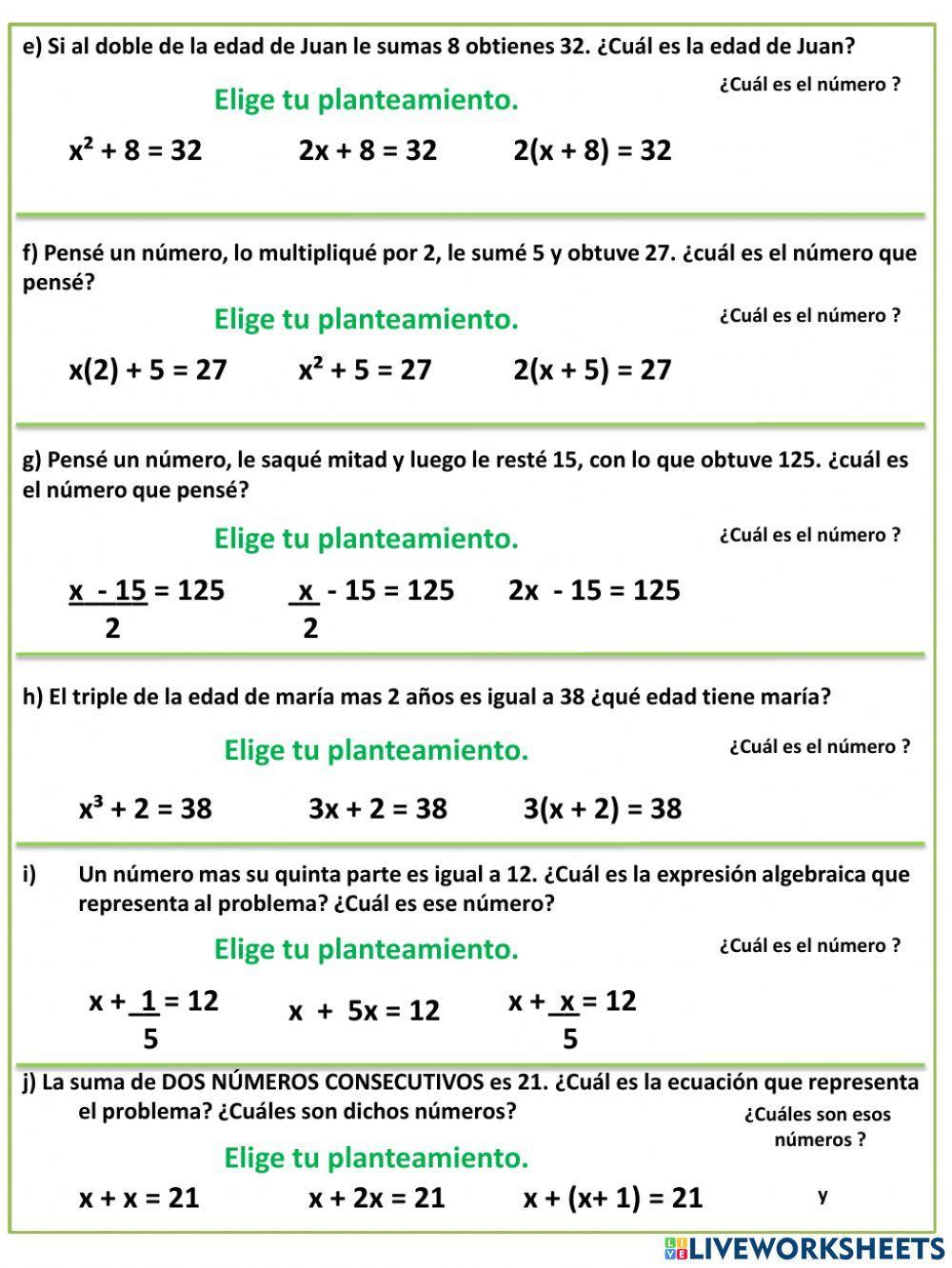 Resolución de problemas usando ecuaciones
