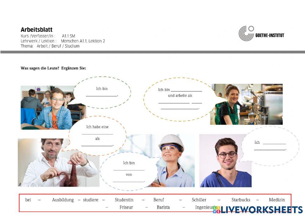 Arbeitsblatt: Beruf - Studium - Ausbildung