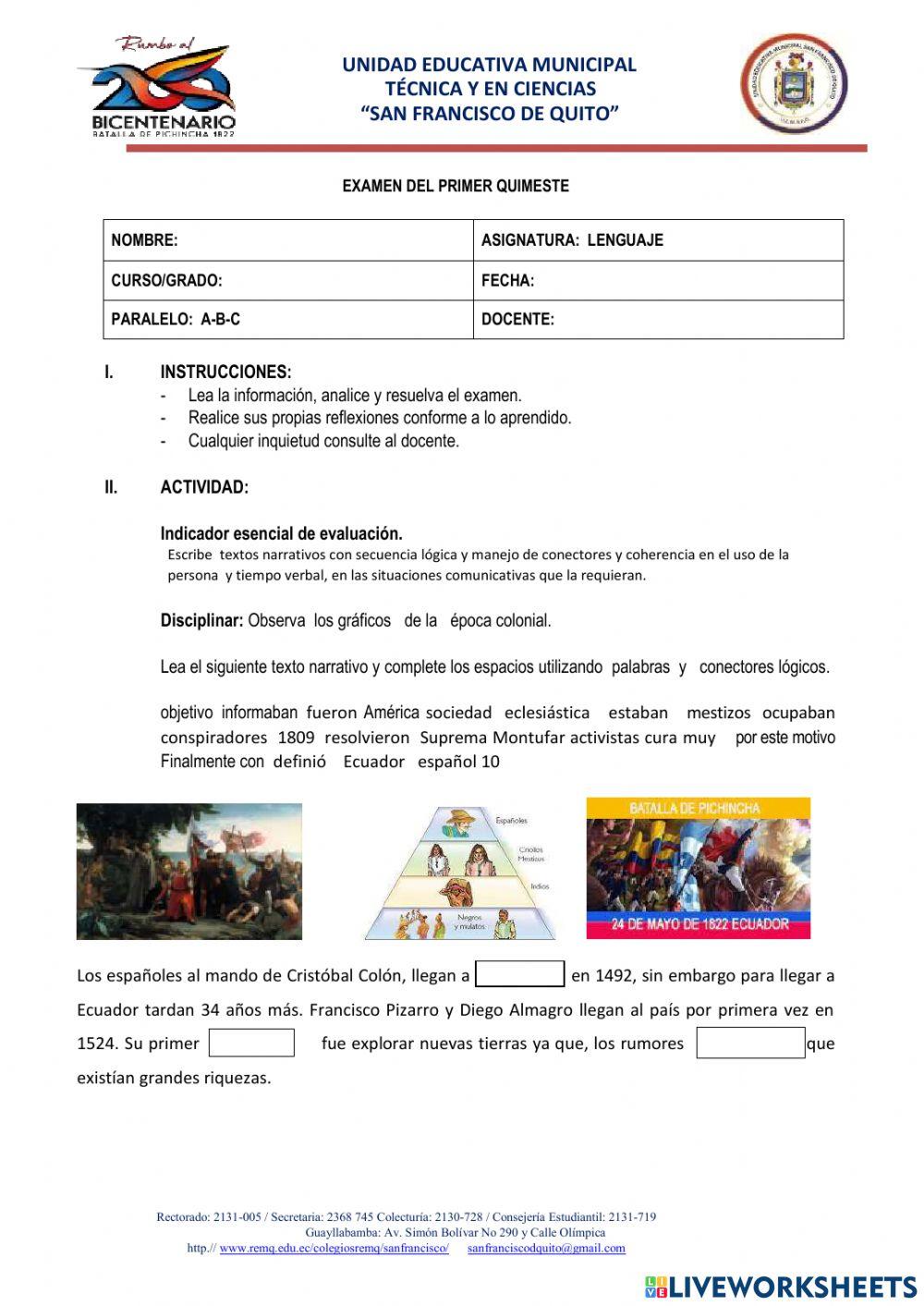 Examen de Lenguaje y Literatura