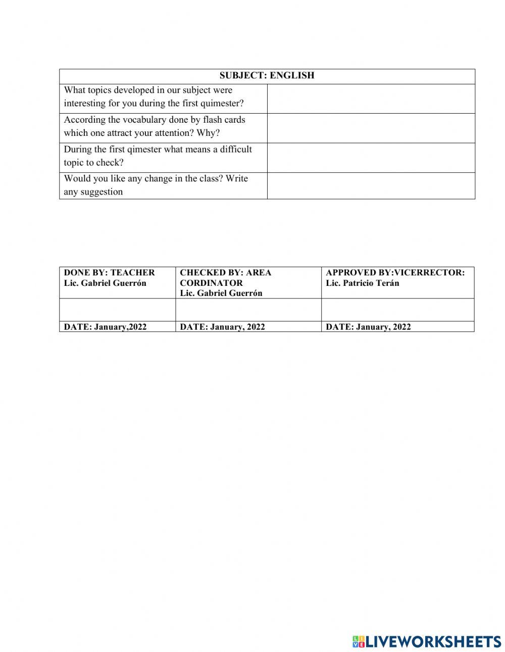 First quimester evaluation