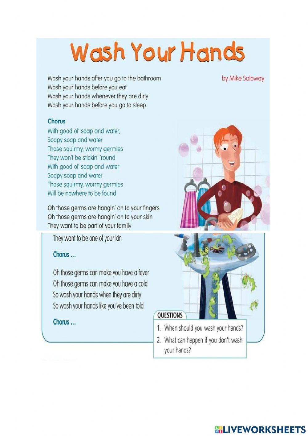 Wash your hands activity for 9th Live Worksheets