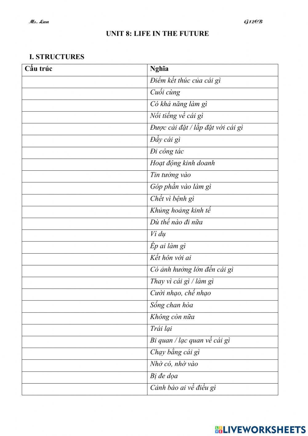 Unit 8-vocabulary-grade 12CB